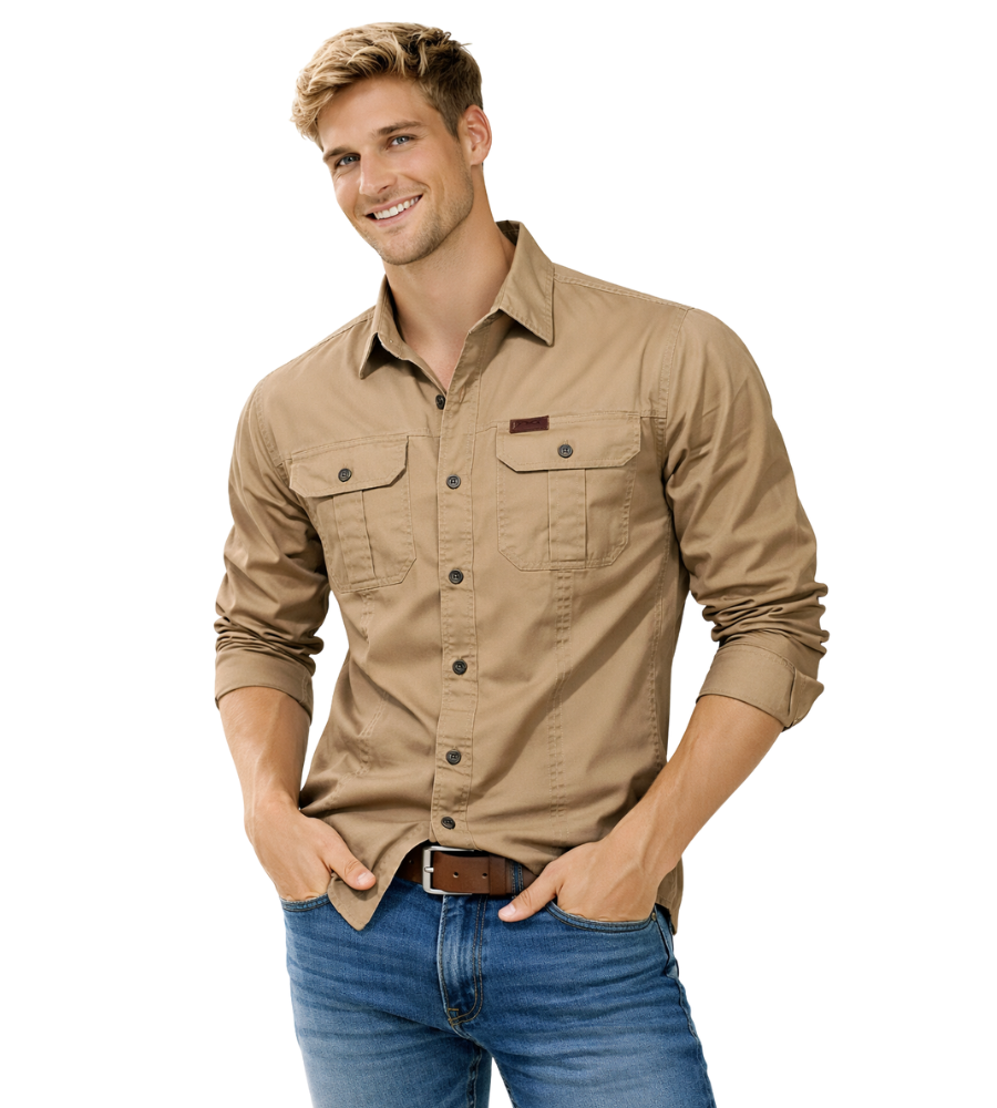 Men's Long Sleeve Utility Shirt with Chest Pockets