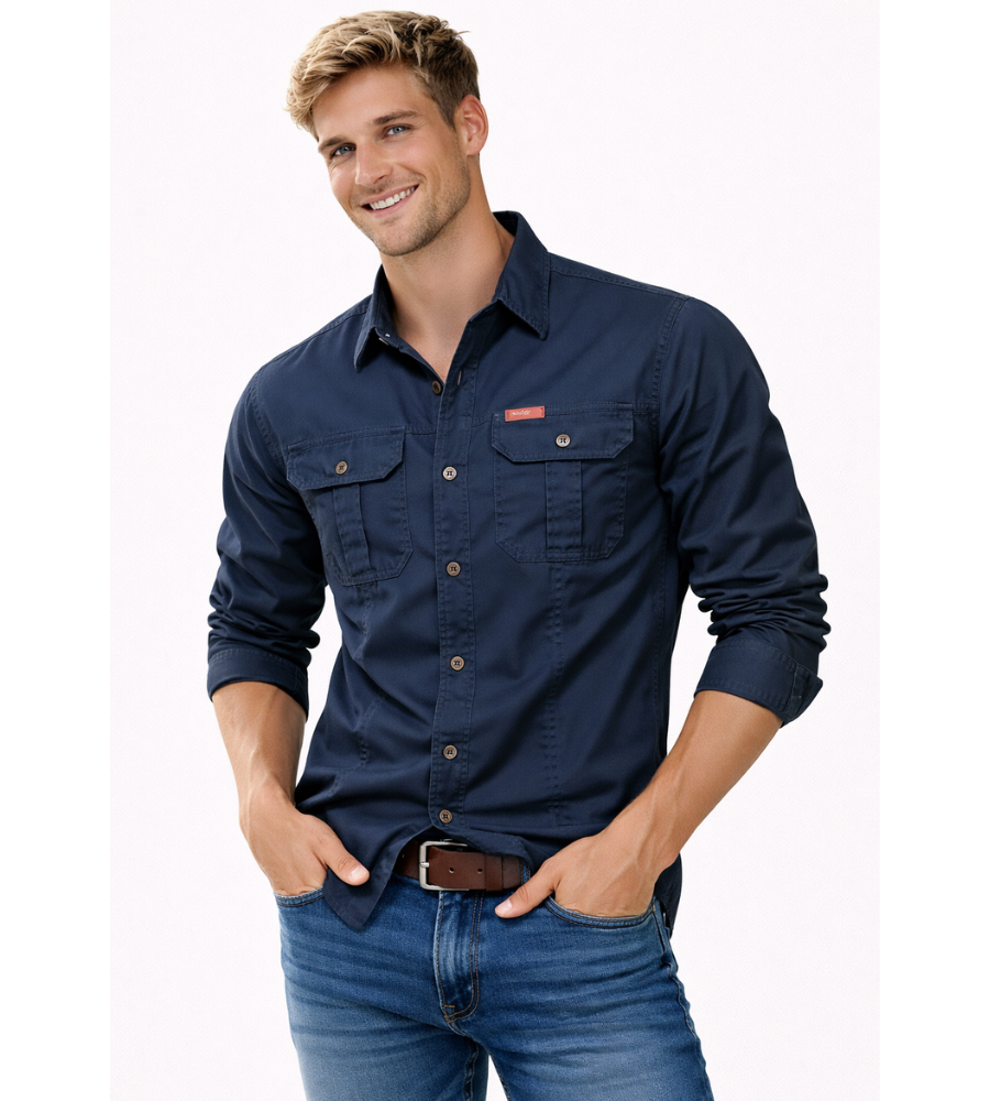 Men's Long Sleeve Utility Shirt with Chest Pockets