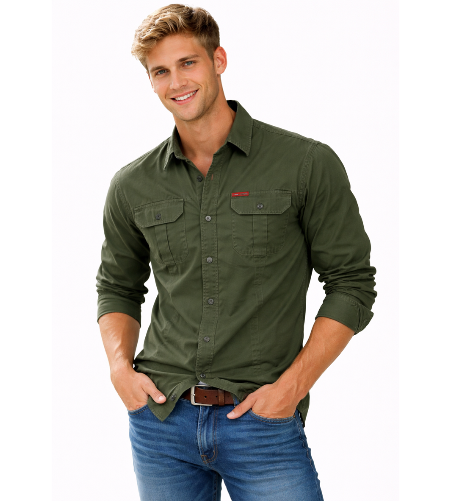Men's Long Sleeve Utility Shirt with Chest Pockets
