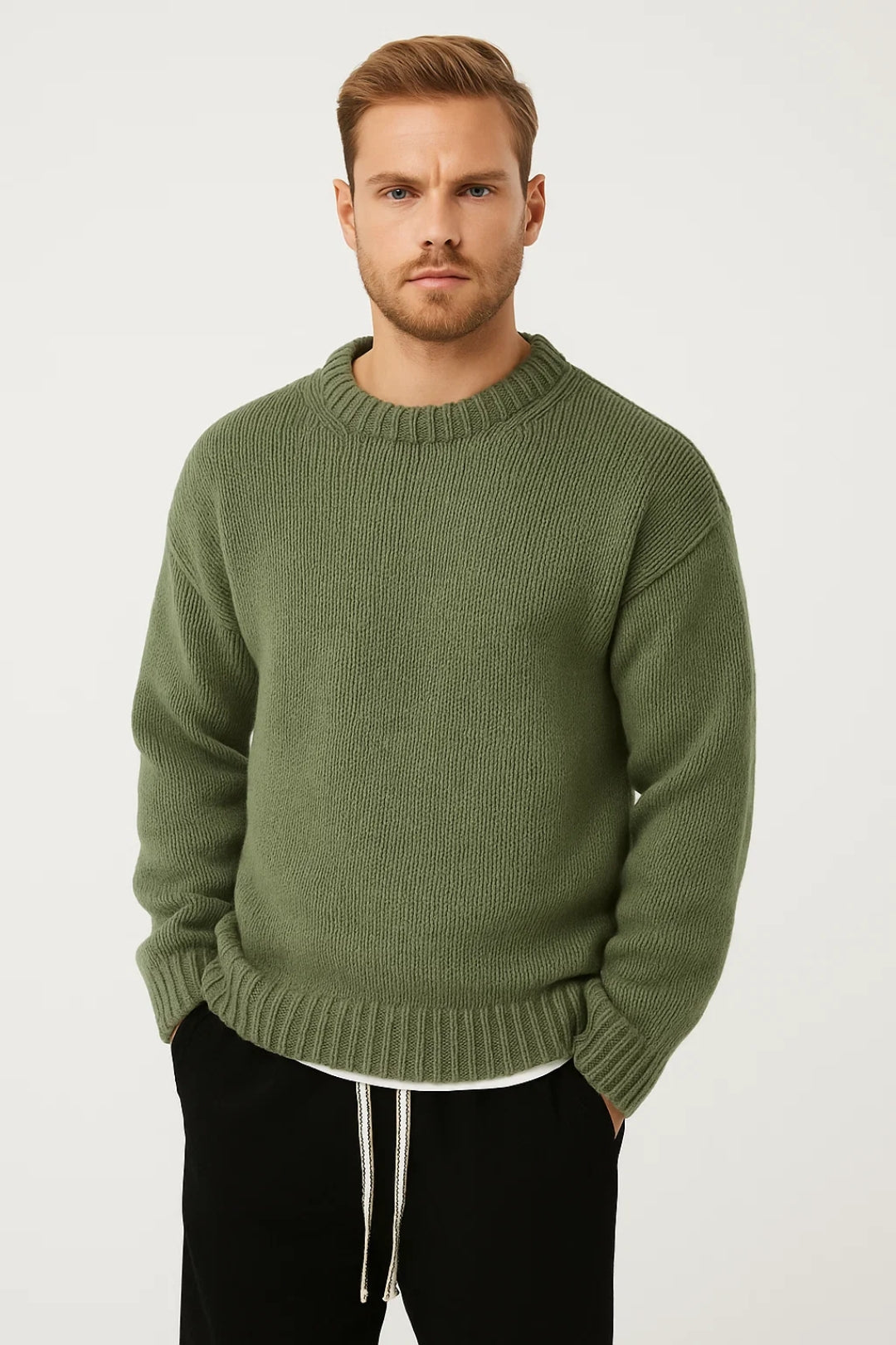 Pull en maille à col rond pour homme, coupe décontractée