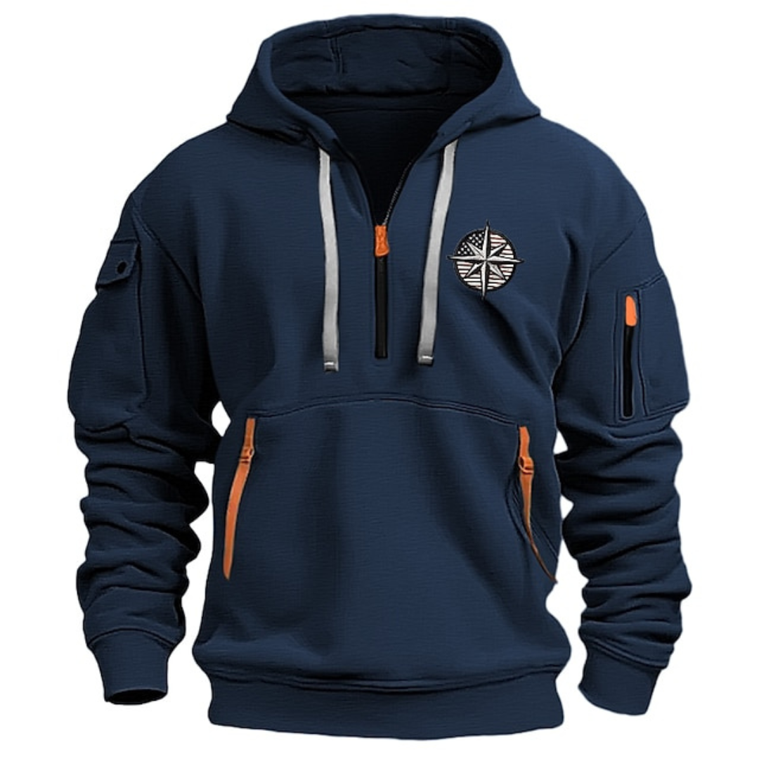 Men's Half-Zip Hoodie with Multi-Pocket Design