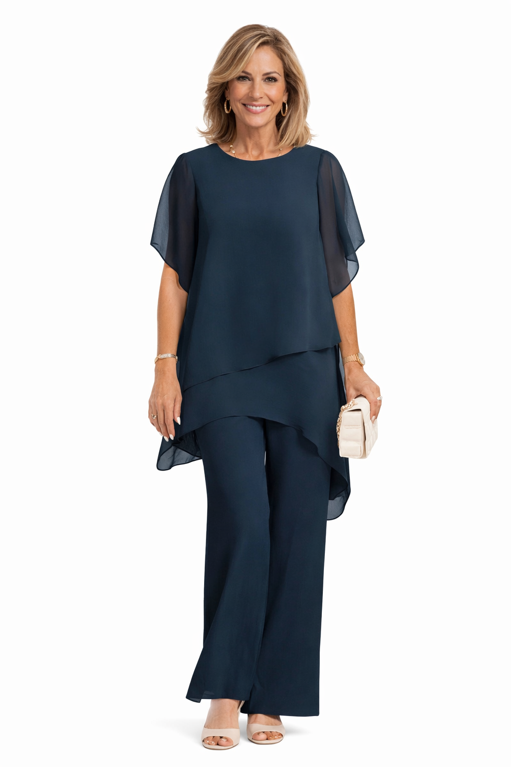 Women's Chiffon Overlay Trouser Suit Set