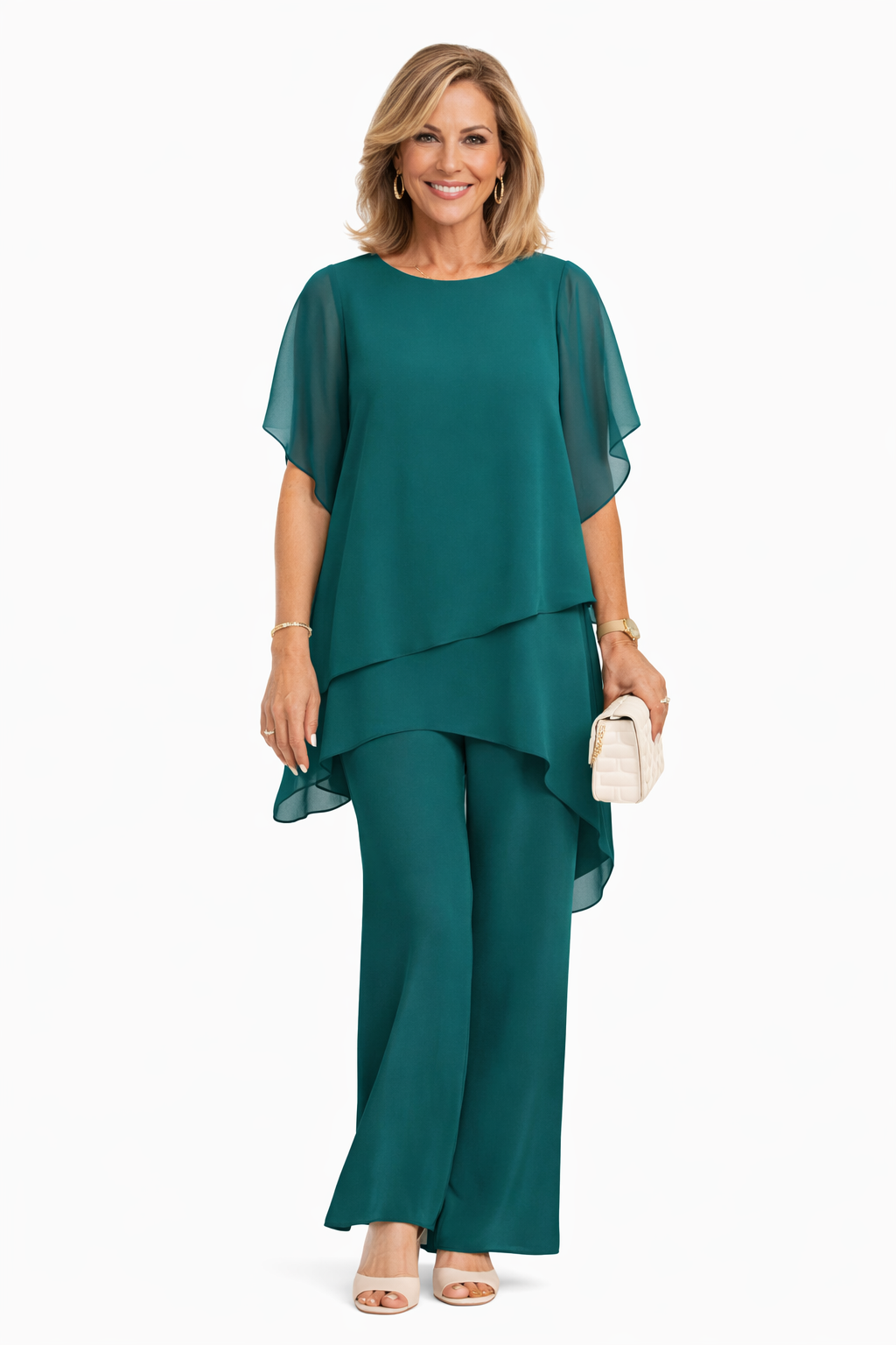 Women's Chiffon Overlay Trouser Suit Set
