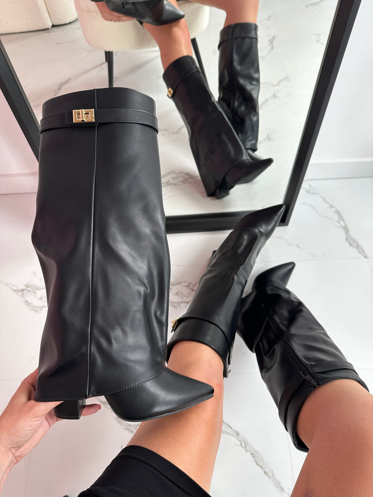 Bottes pour femmes, hauteur genou, à bout pointu et talon carré