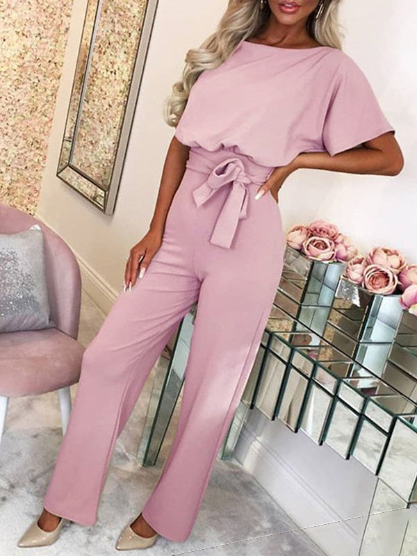 Wide Leg Jumpsuit with Batwing Sleeves and Tie Belt