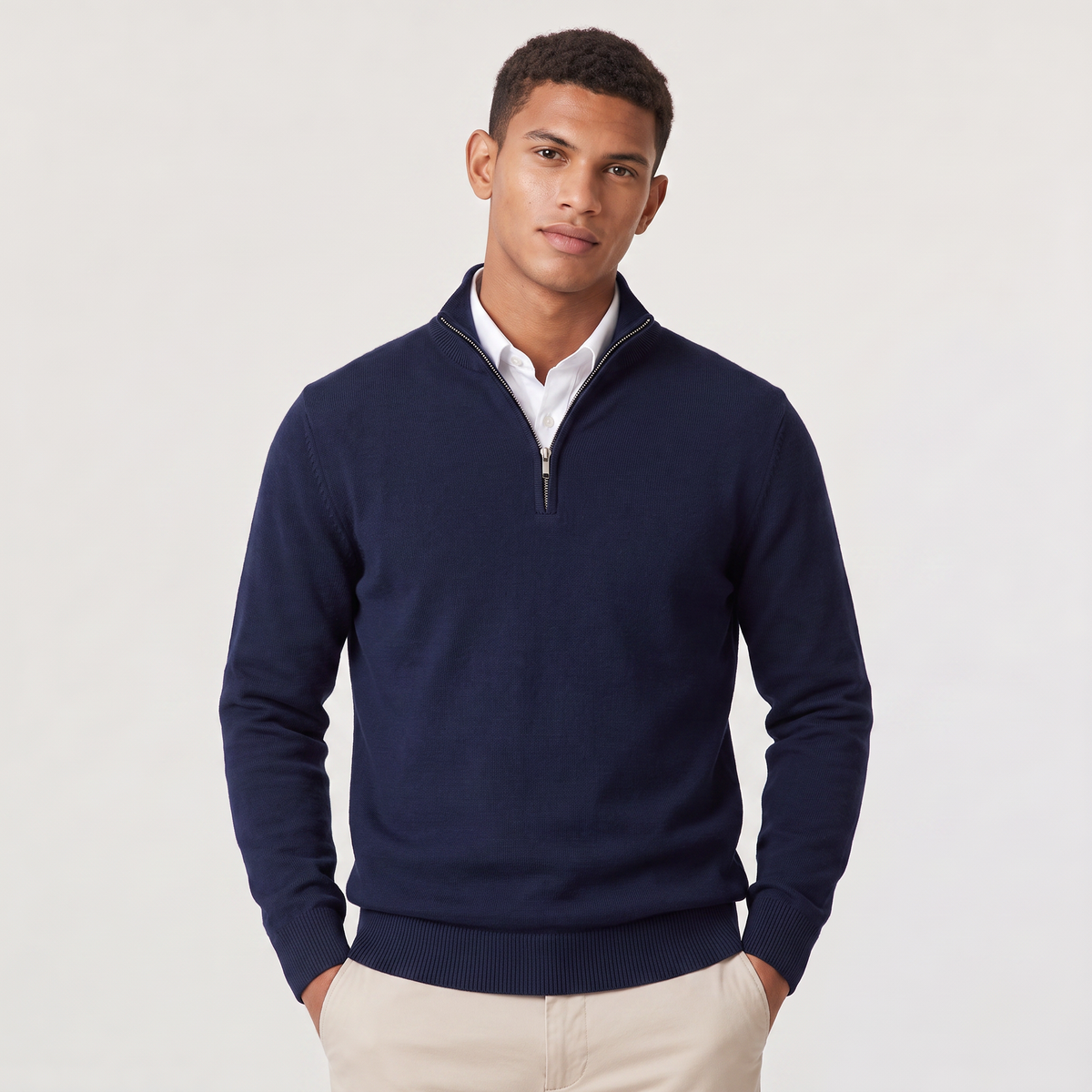 Men’s Half-Zip Knitted Jumper with Stand Collar