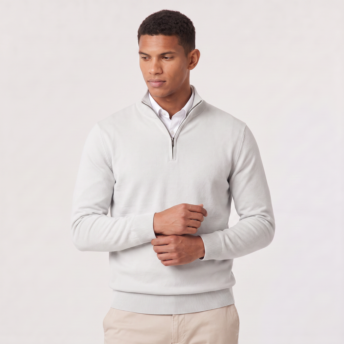 Men’s Half-Zip Knitted Jumper with Stand Collar