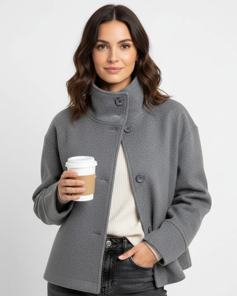 Veste boutonnée pour femme à col montant