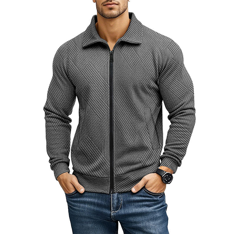 Men's Textured Full-Zip Knit Jacket with Polo Collar