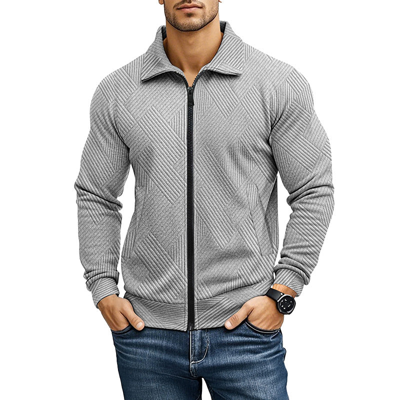 Men's Textured Full-Zip Knit Jacket with Polo Collar