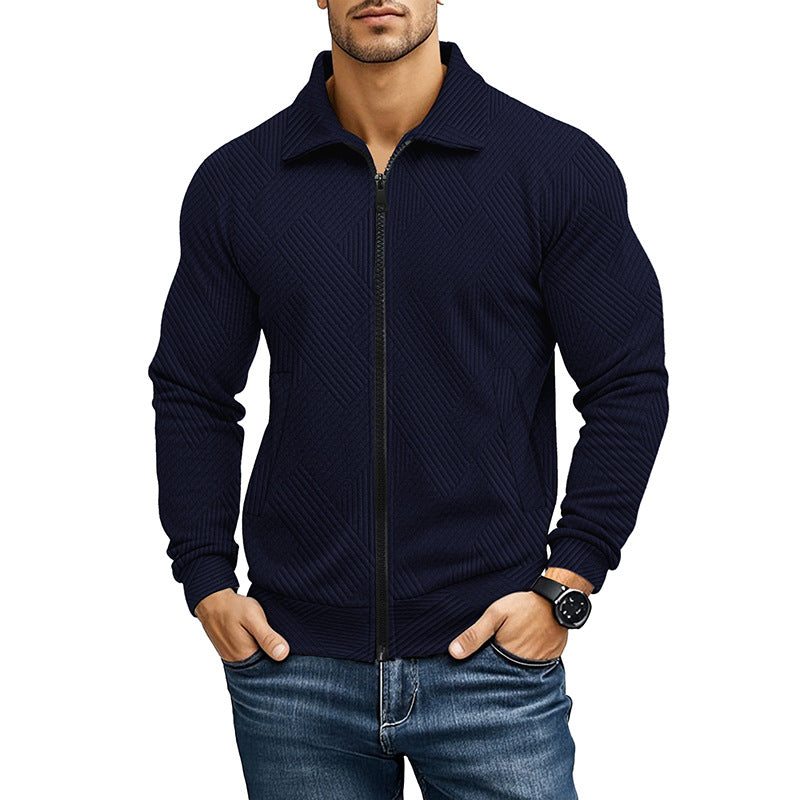 Men's Textured Full-Zip Knit Jacket with Polo Collar