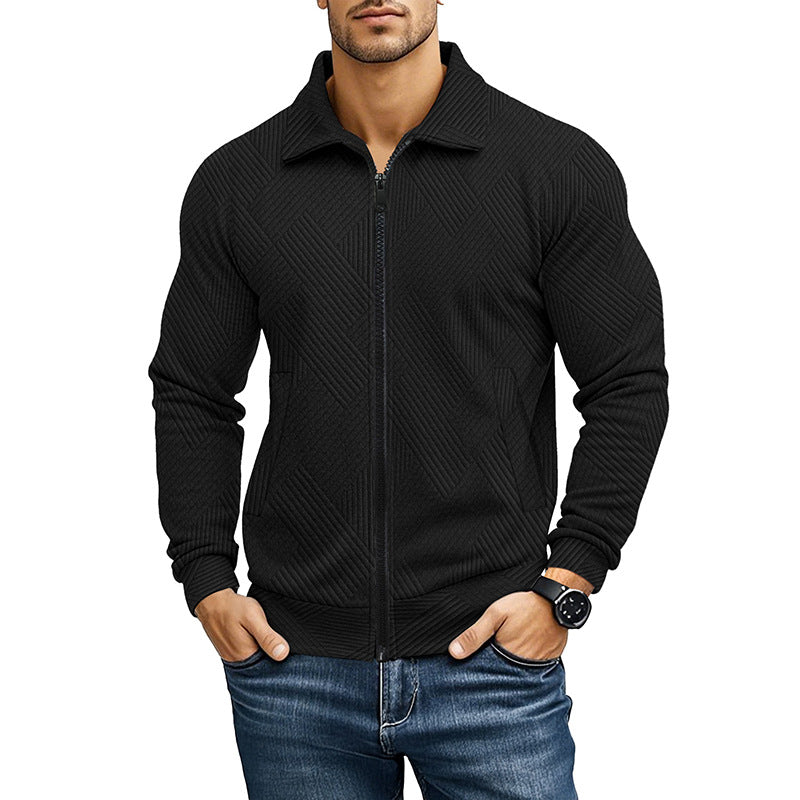Men's Textured Full-Zip Knit Jacket with Polo Collar