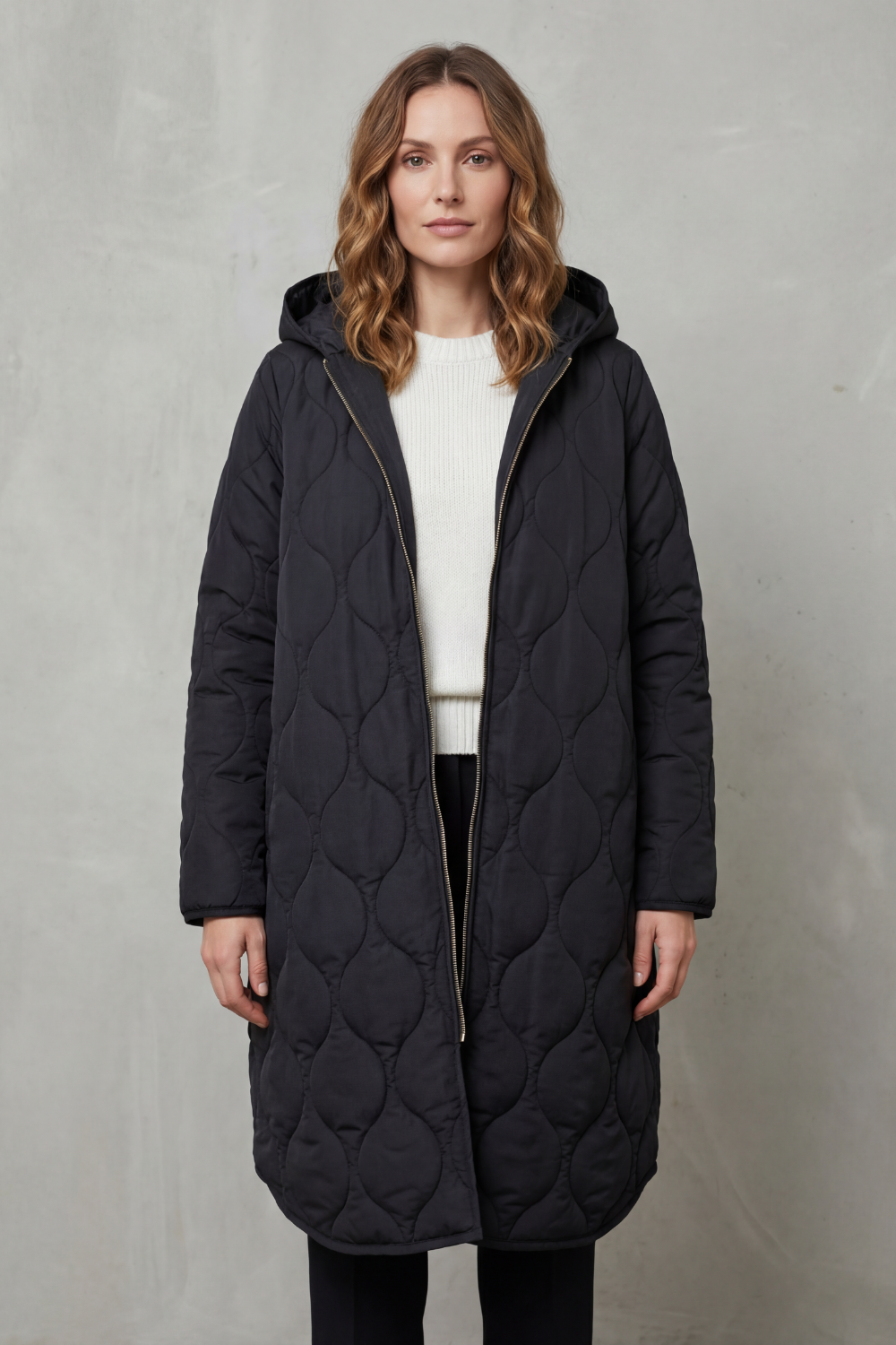Manteau matelassé à capuche long pour femme