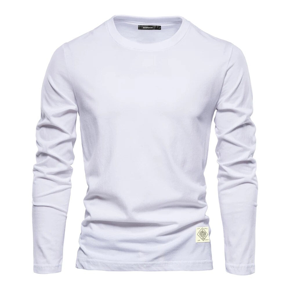T-shirt homme en coton à manches longues et col rond