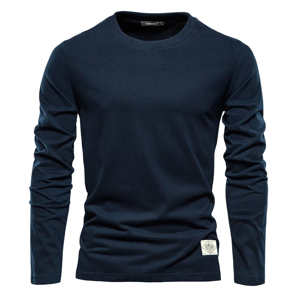 T-shirt homme en coton à manches longues et col rond