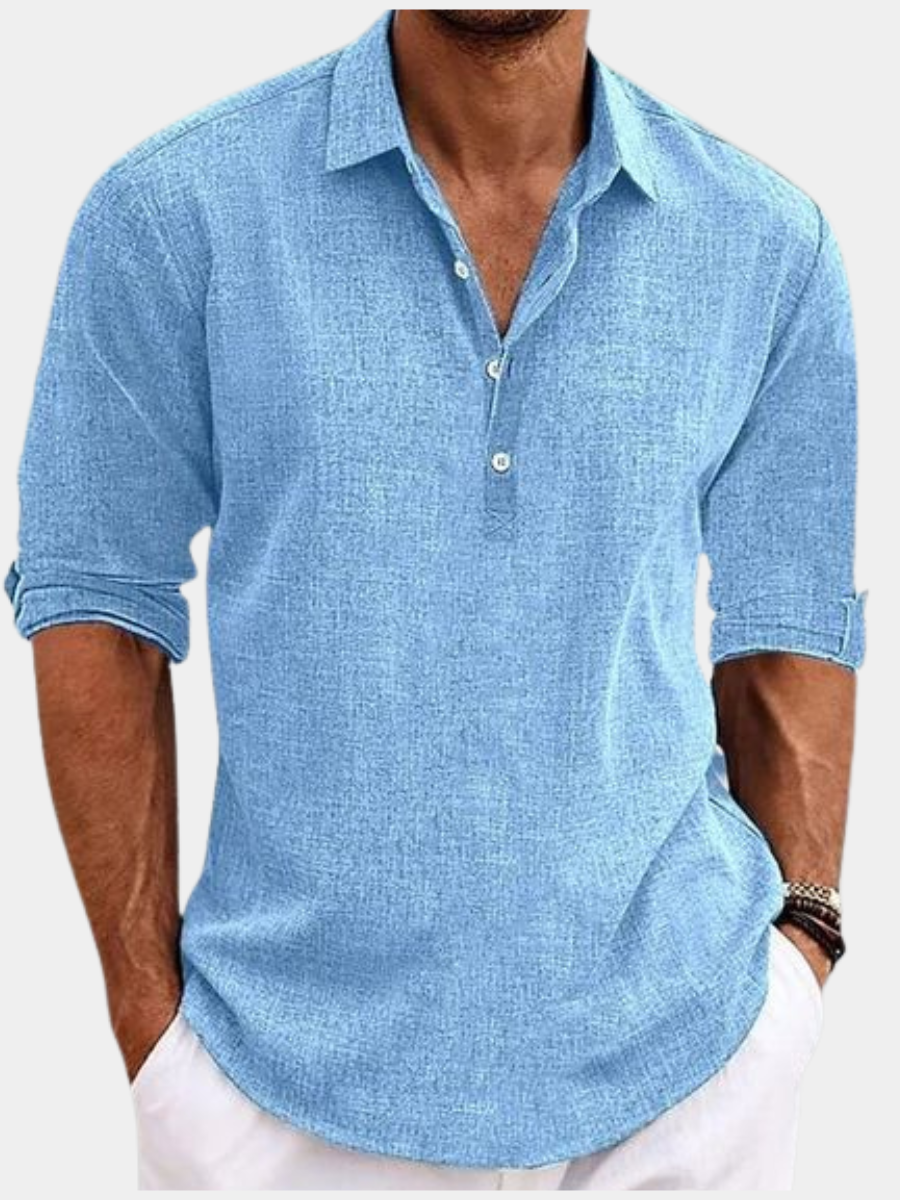 Men's Linen Polo Shirt | Lightweight Long Sleeve