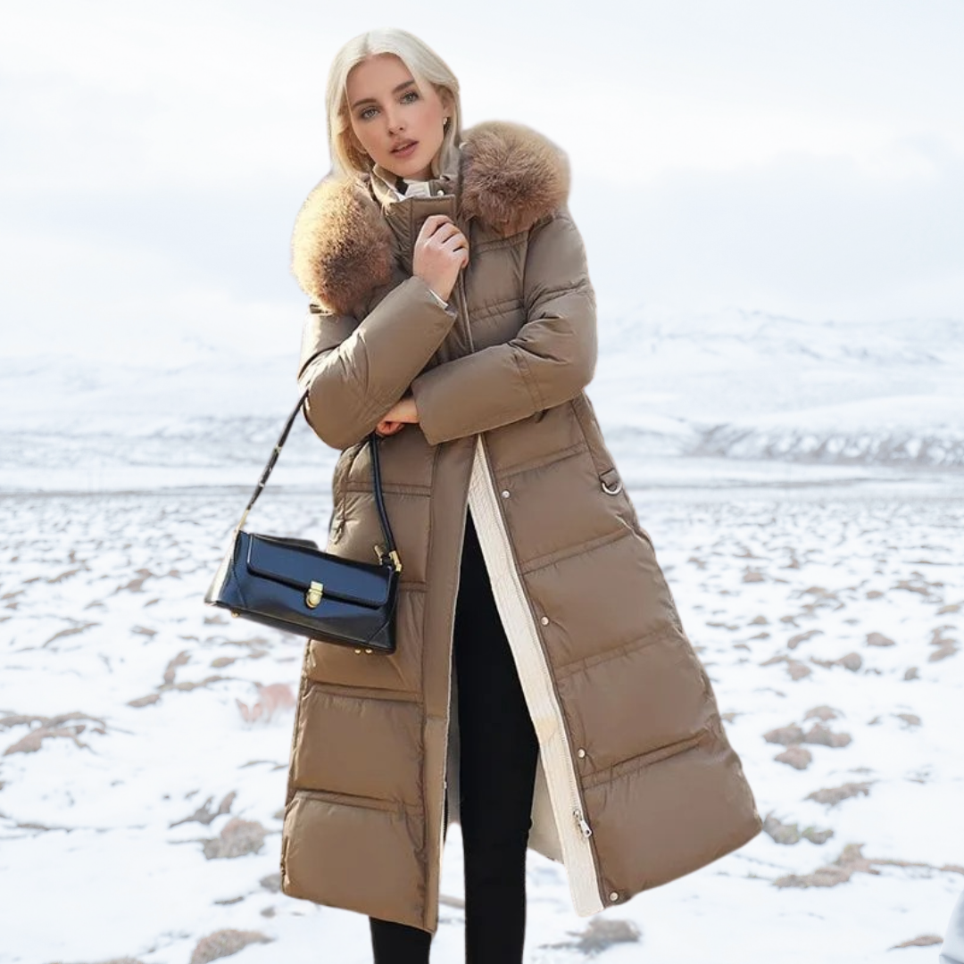 Parka longue pour femme avec capuche en fausse fourrure
