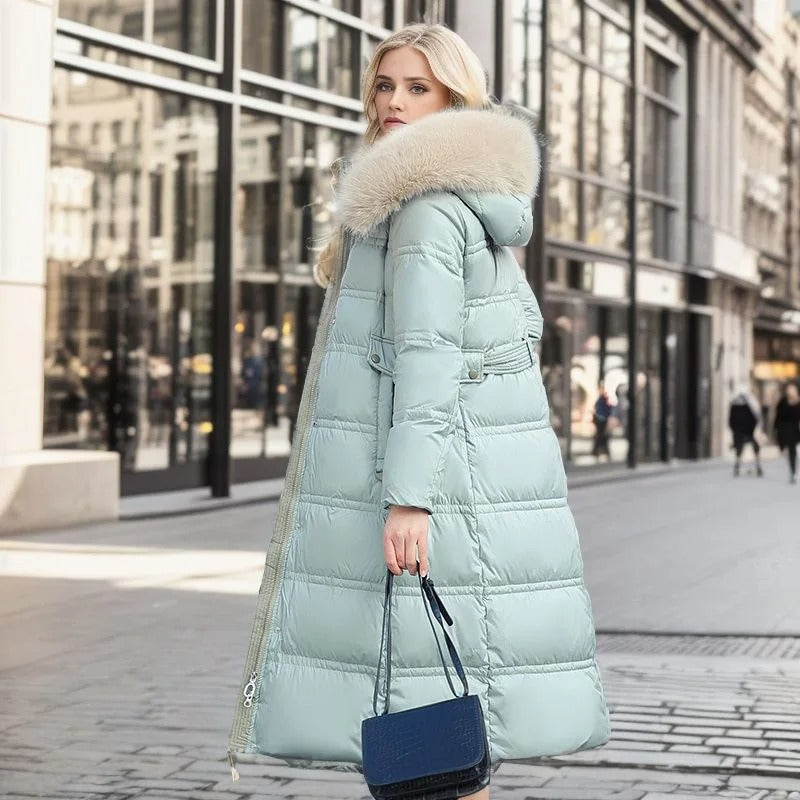 Parka longue pour femme avec capuche en fausse fourrure