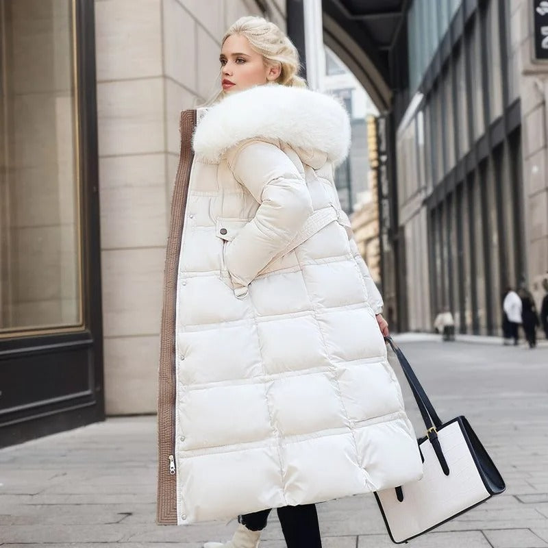 Parka longue pour femme avec capuche en fausse fourrure