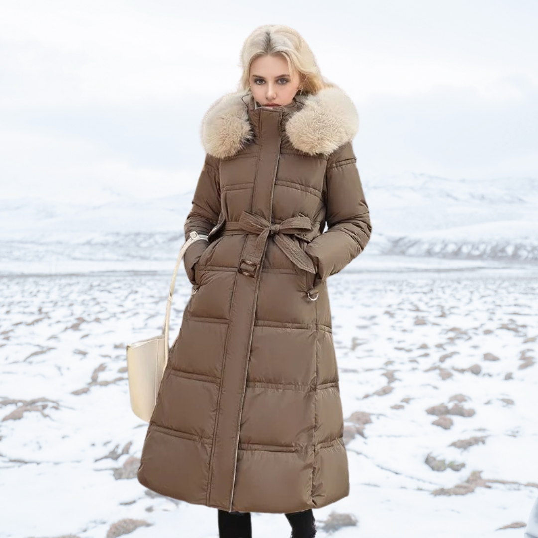 Parka longue pour femme avec capuche en fausse fourrure