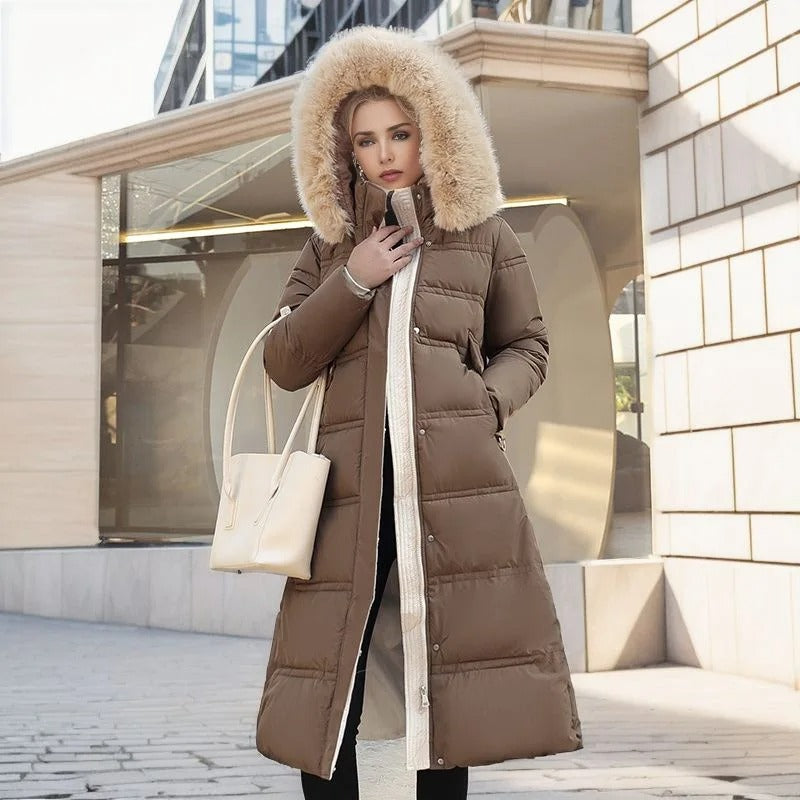 Parka longue pour femme avec capuche en fausse fourrure