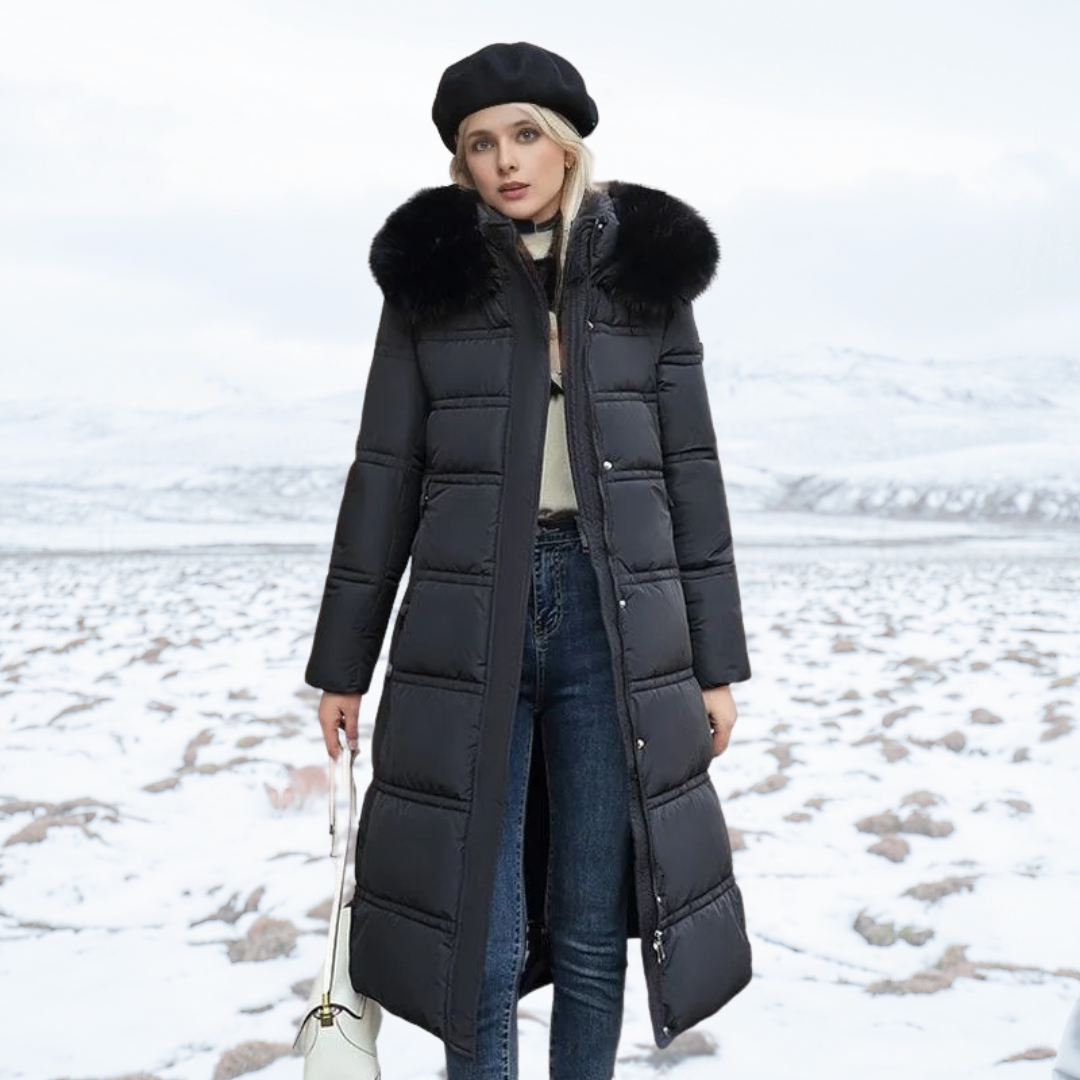 Parka longue pour femme avec capuche en fausse fourrure