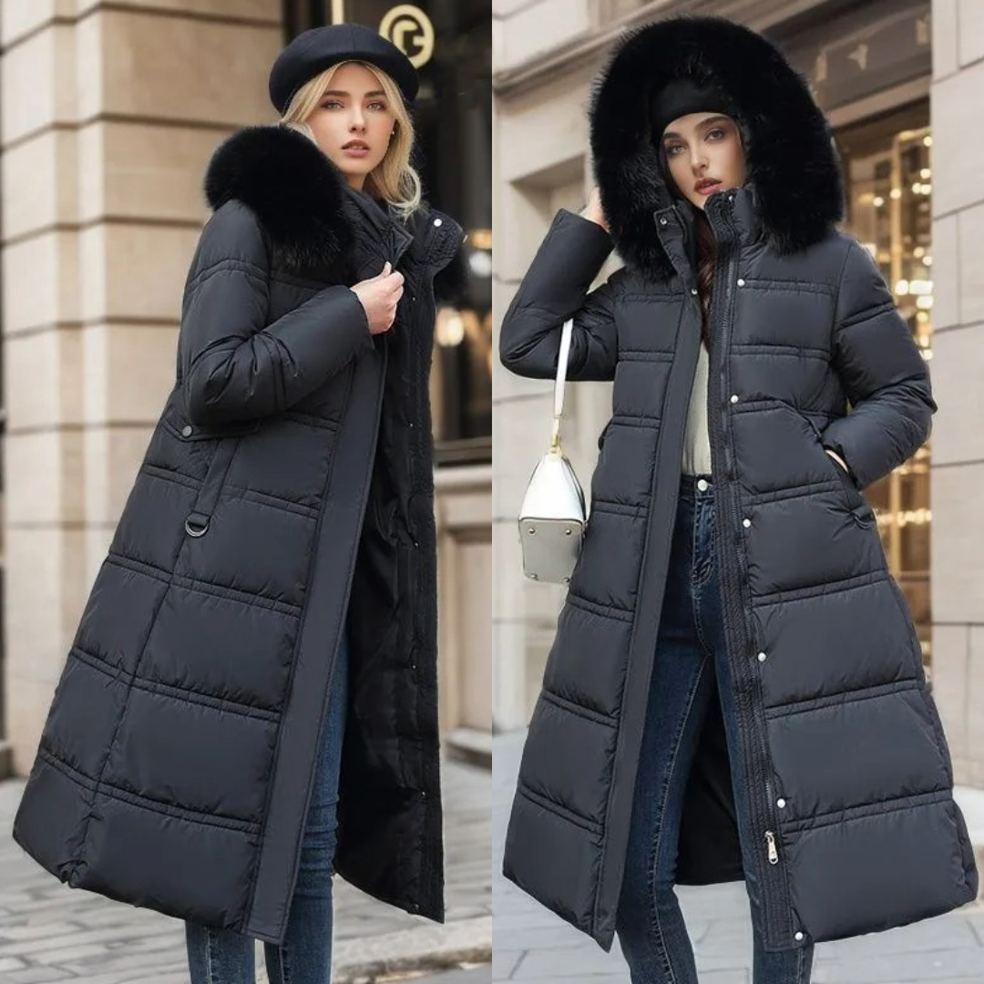 Parka longue pour femme avec capuche en fausse fourrure