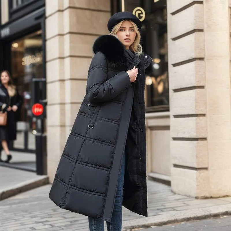 Parka longue pour femme avec capuche en fausse fourrure