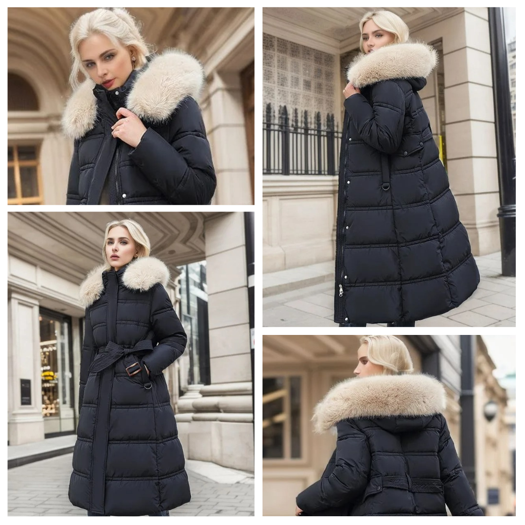 Parka longue pour femme avec capuche en fausse fourrure