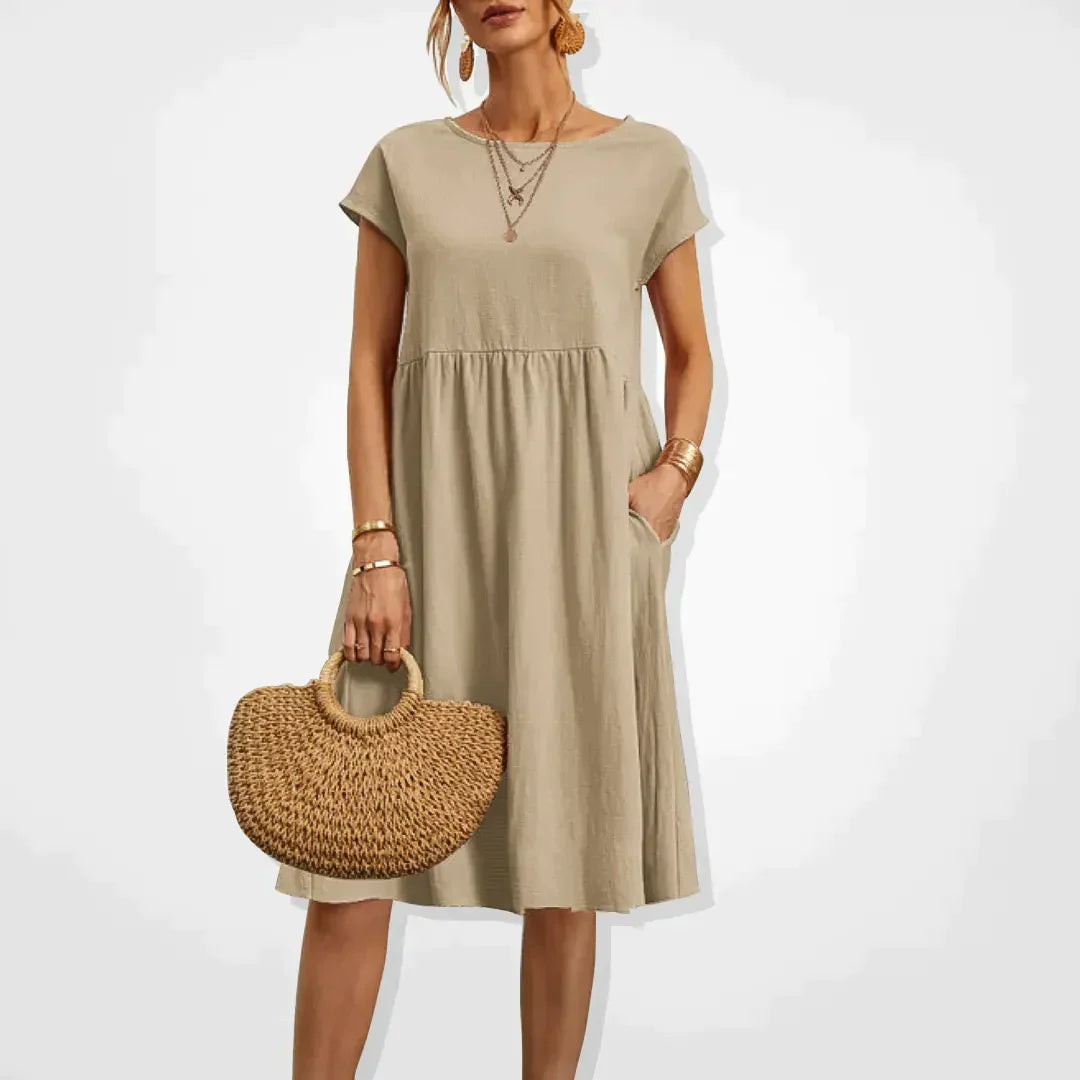 Relaxed Fit Midi Dress with Side Pockets