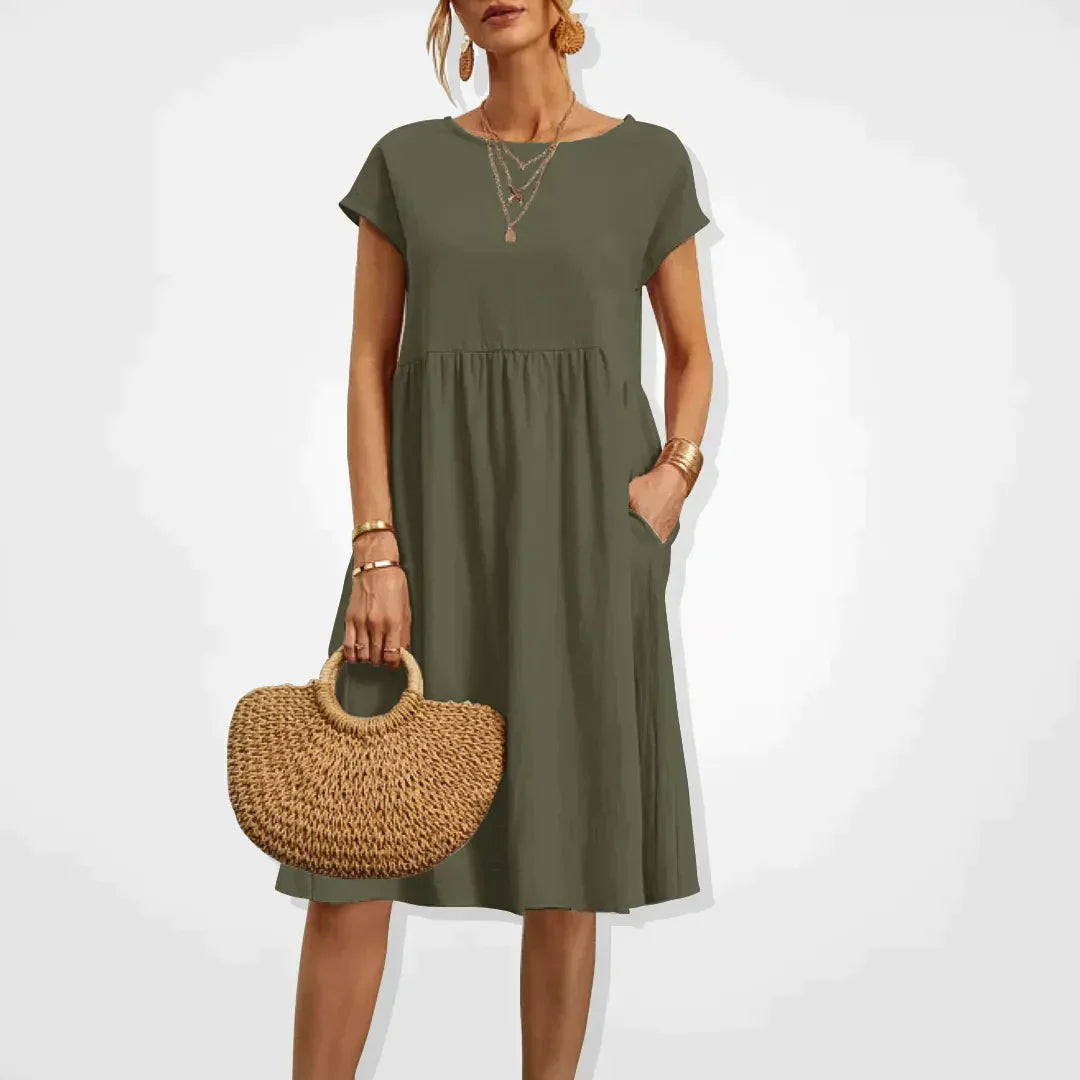 Relaxed Fit Midi Dress with Side Pockets