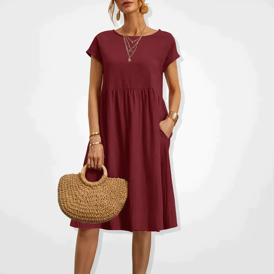 Relaxed Fit Midi Dress with Side Pockets