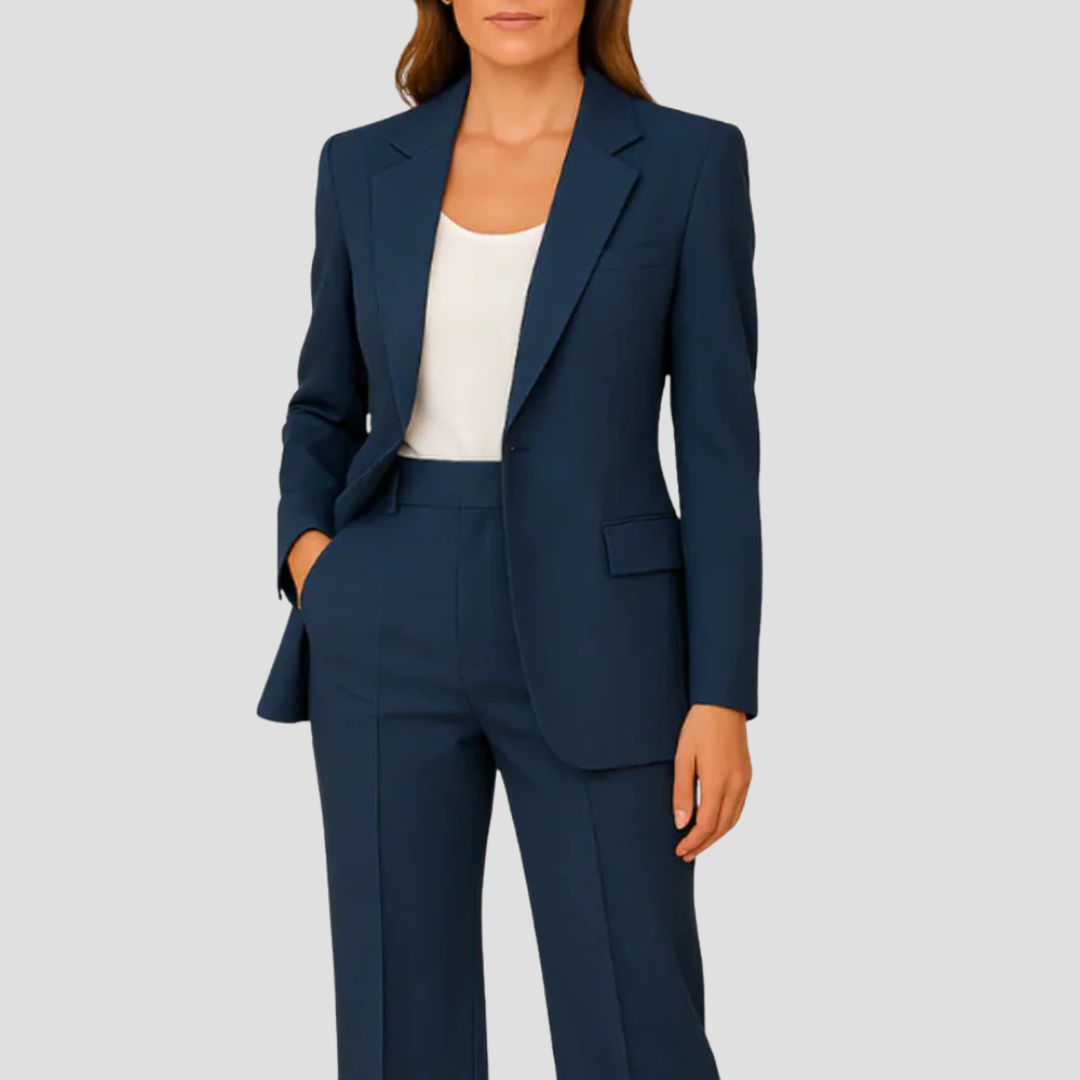 Single-Button Blazer and Trouser Suit Set
