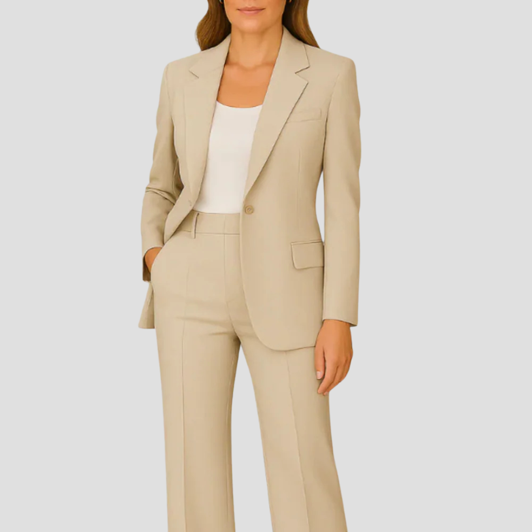 Single-Button Blazer and Trouser Suit Set