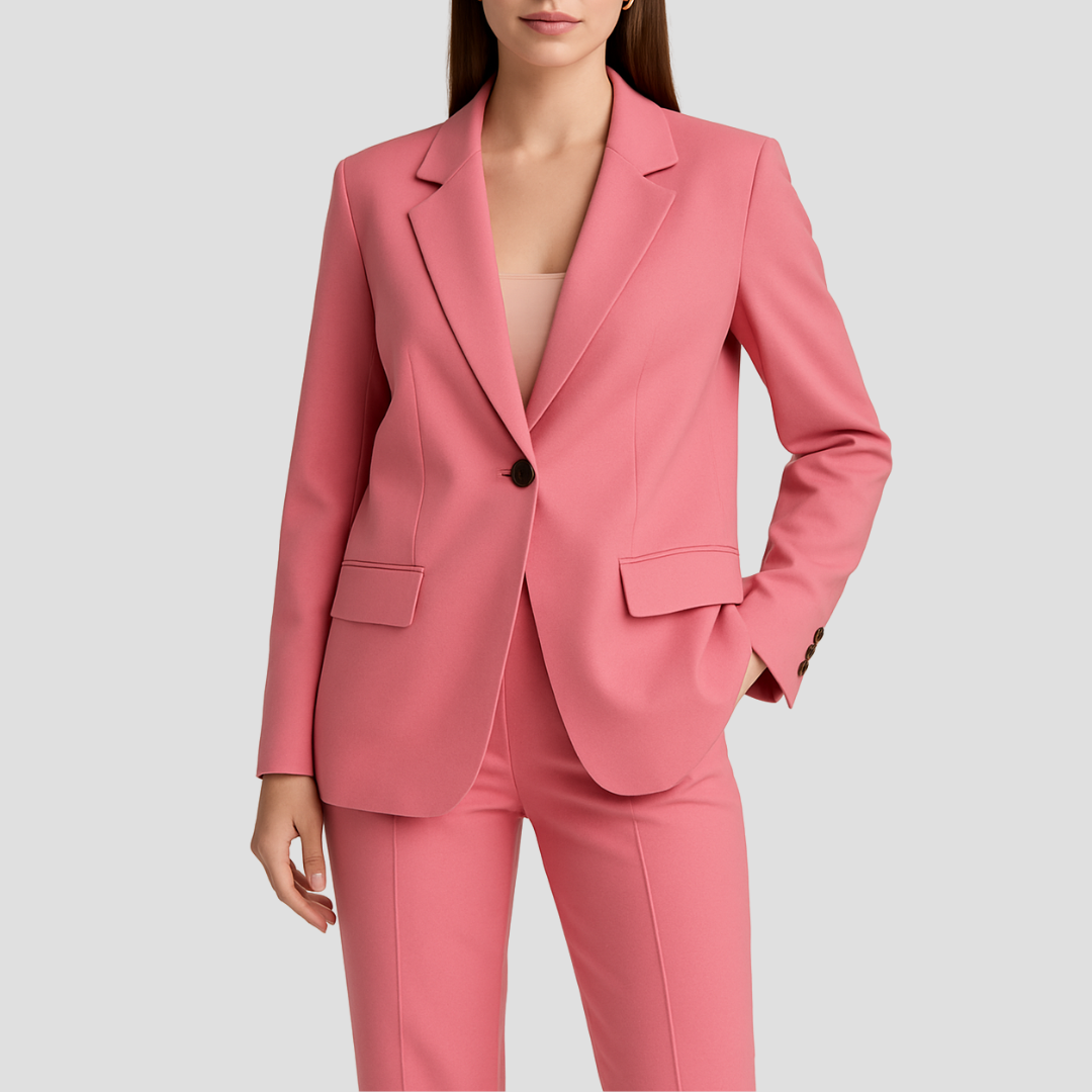 Single-Button Blazer and Trouser Suit Set