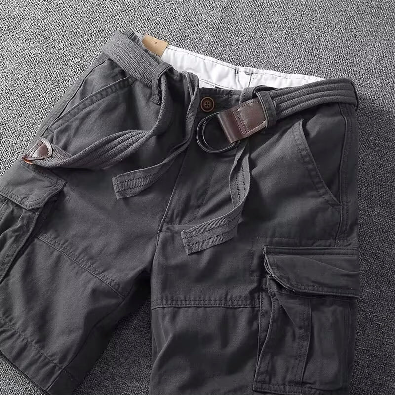 Men's Cargo Shorts with D-Ring Belt and Side Pockets