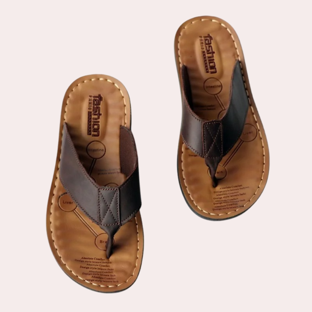 Leather Flip Flops with Stitched Strap