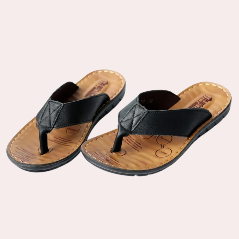 Leather Flip Flops with Stitched Strap