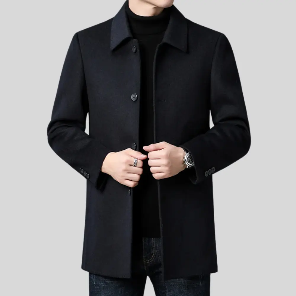 Manteau long ajusté à boutonnage simple pour hommes