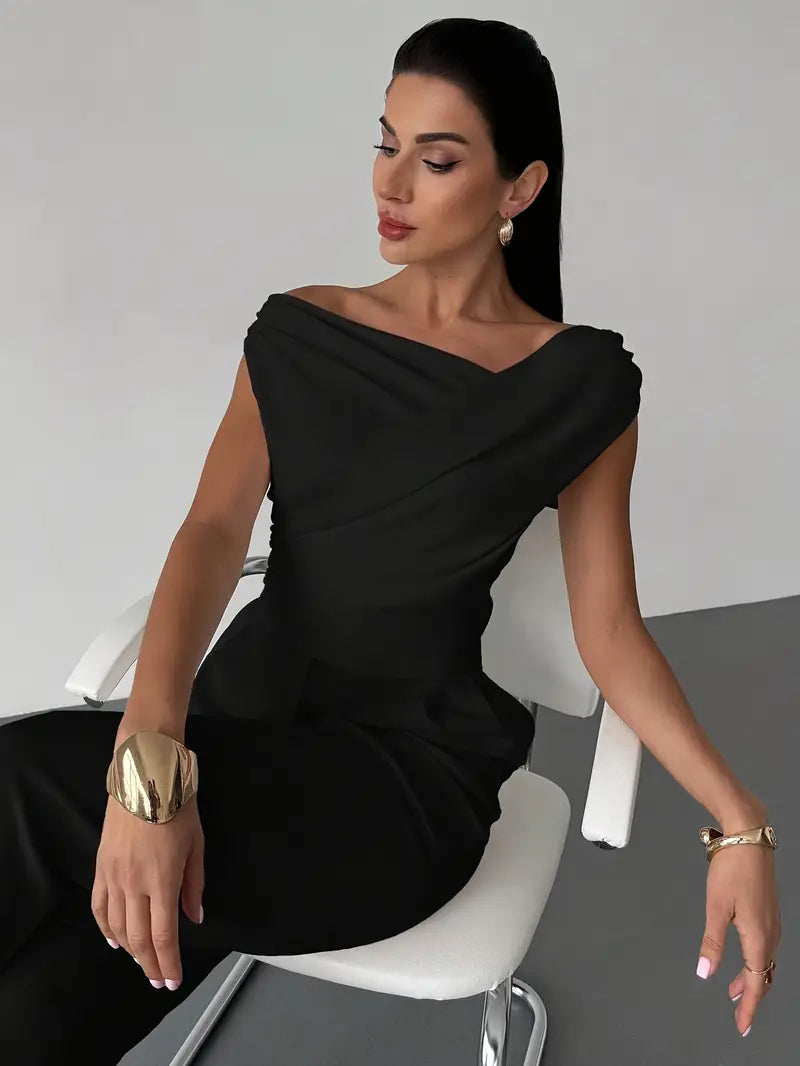 Draped Off-Shoulder Top with Wrap Detail