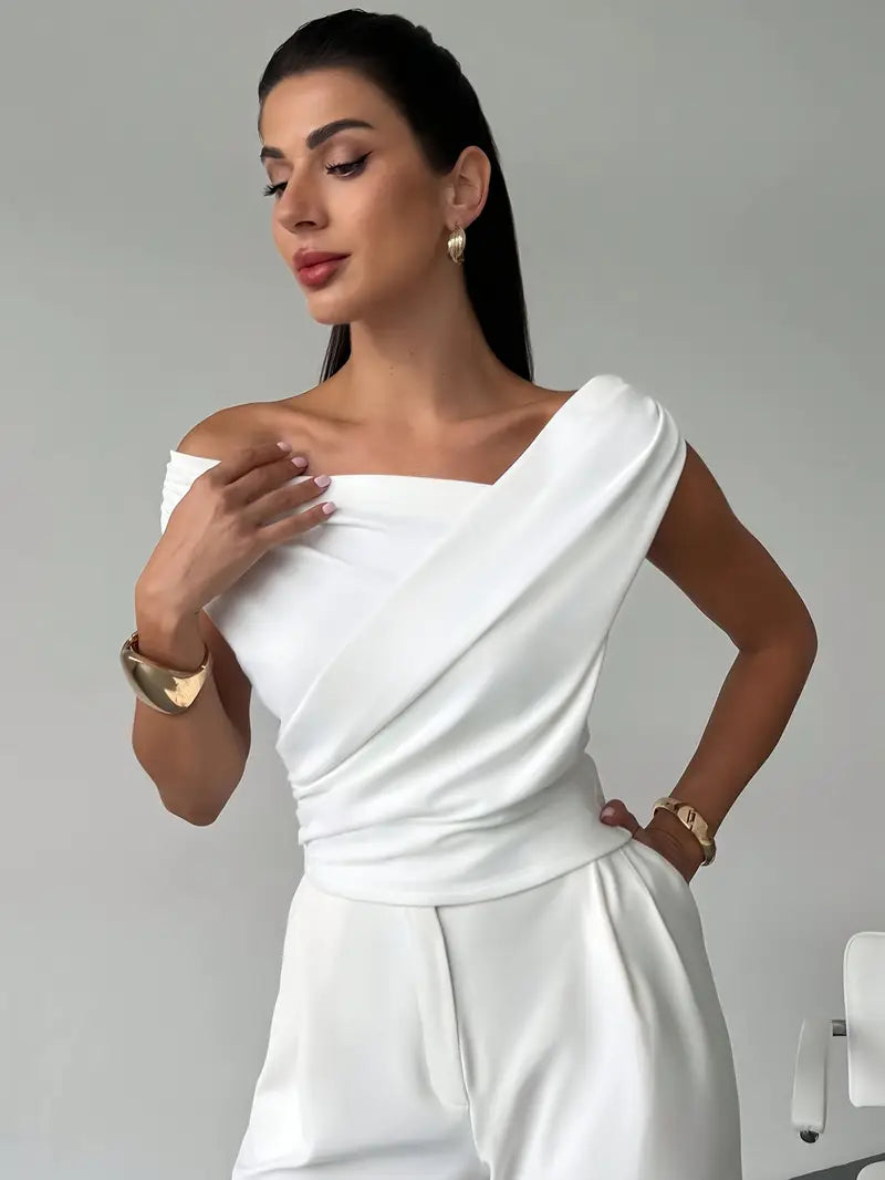 Draped Off-Shoulder Top with Wrap Detail