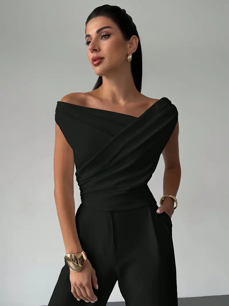 Draped Off-Shoulder Top with Wrap Detail