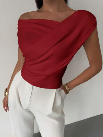 Draped Off-Shoulder Top with Wrap Detail