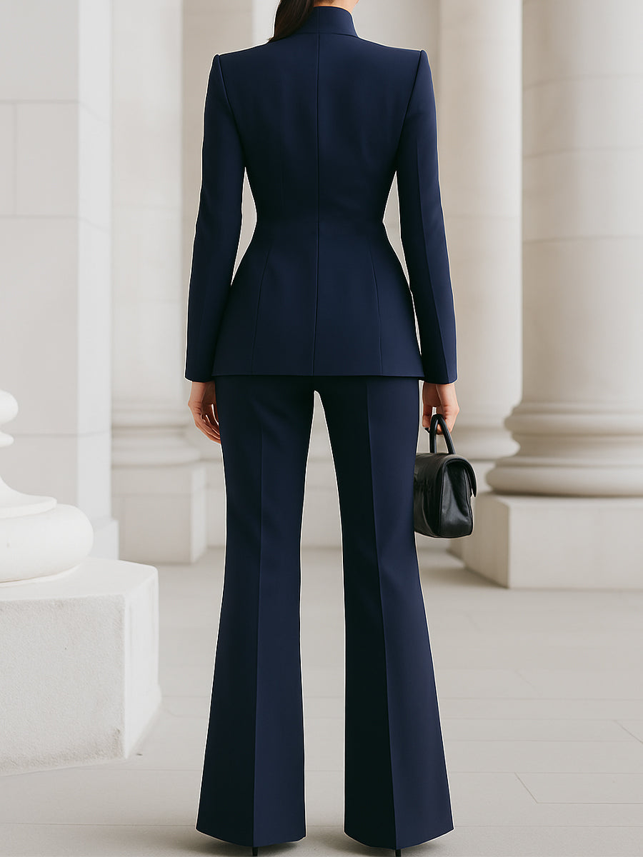 Ensemble blazer ajusté et pantalon large pour femme