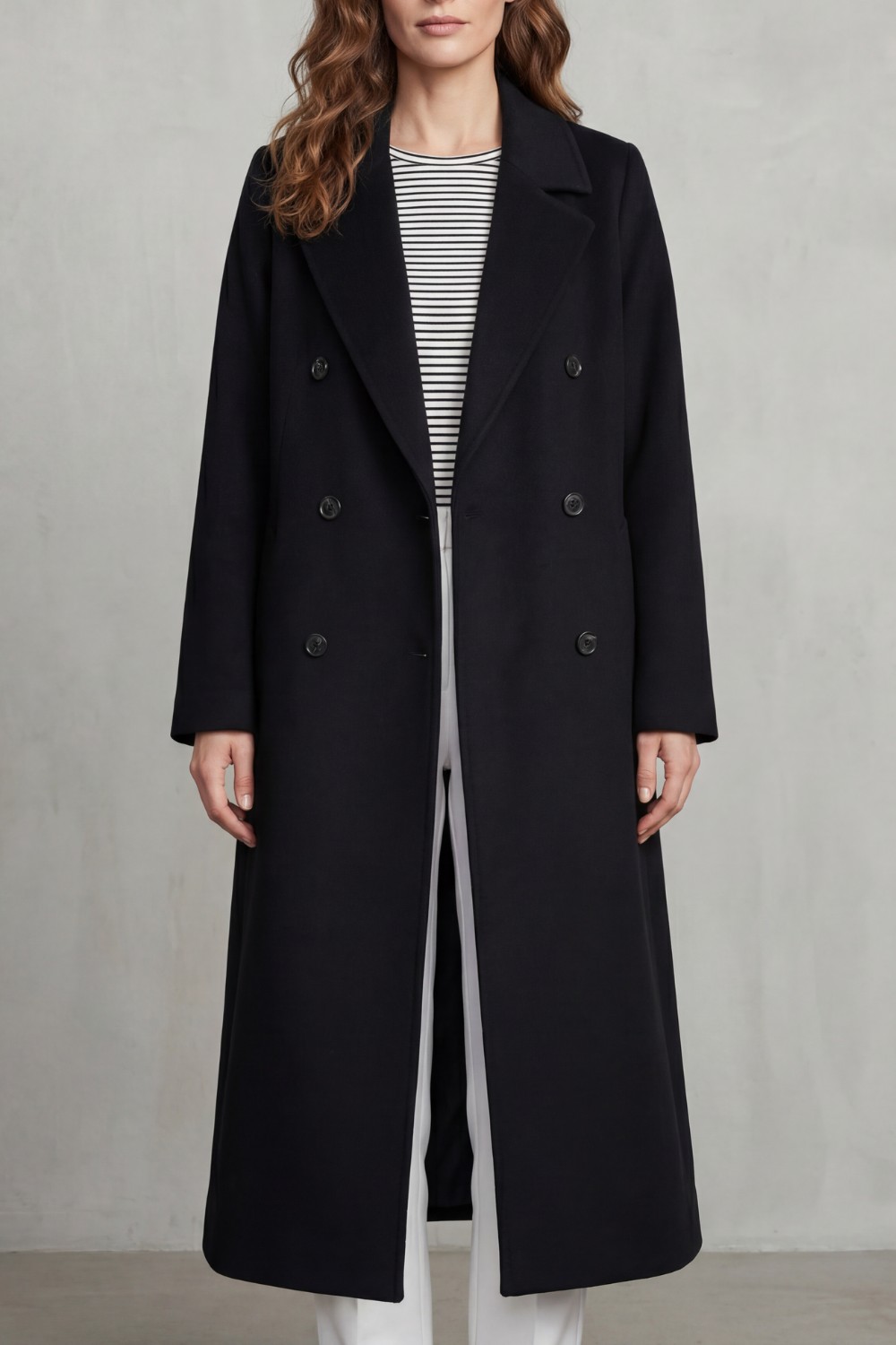 Manteau long pour femme en mélange de laine à double boutonnage