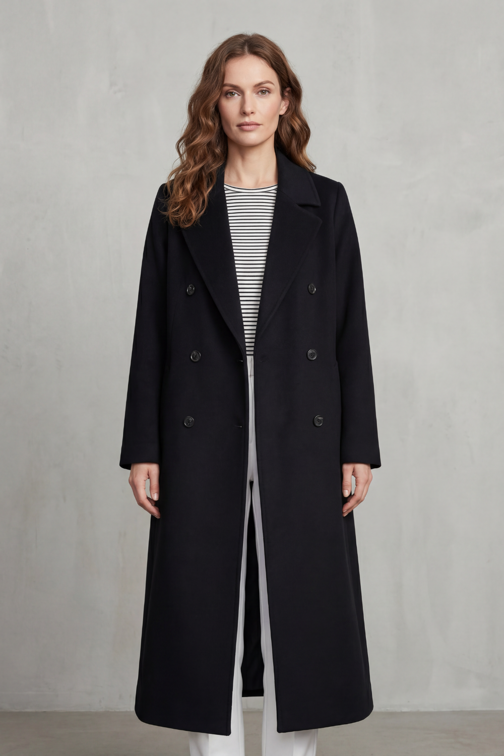 Manteau long pour femme en mélange de laine à double boutonnage