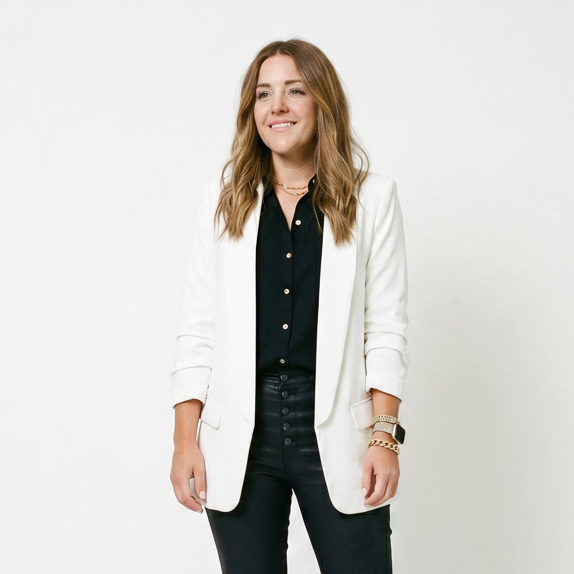 Blazer ajusté pour femme | Veste droite à un bouton avec revers crantés
