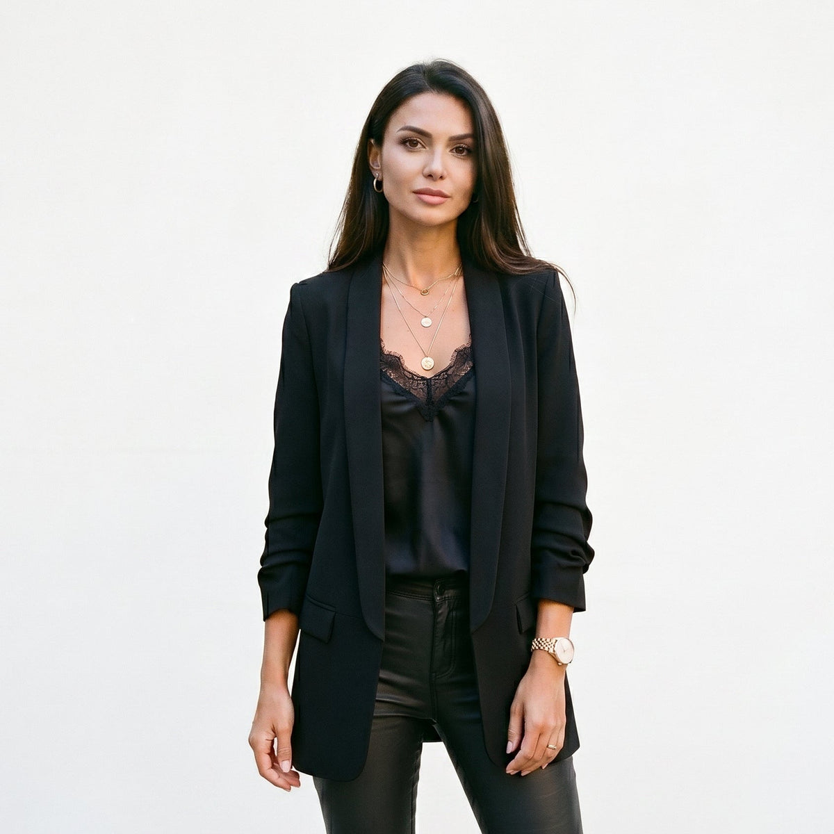 Blazer ajusté pour femme | Veste droite à un bouton avec revers crantés