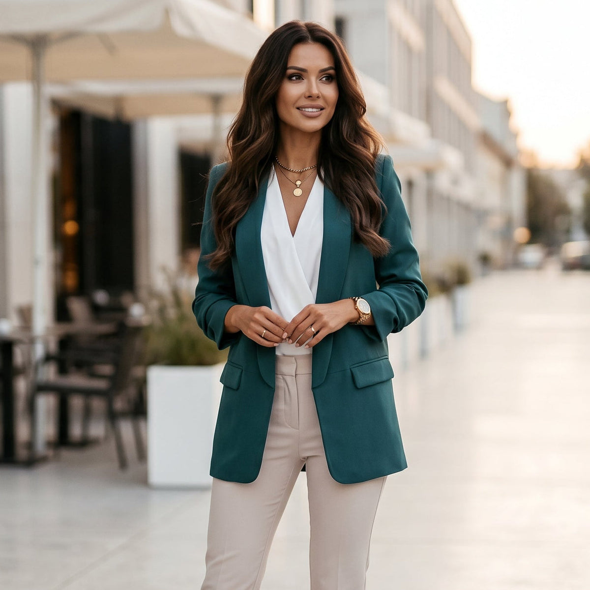 Blazer ajusté pour femme | Veste droite à un bouton avec revers crantés
