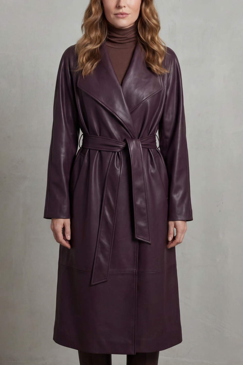 Trench-coat ceinturé pour femme en similicuir